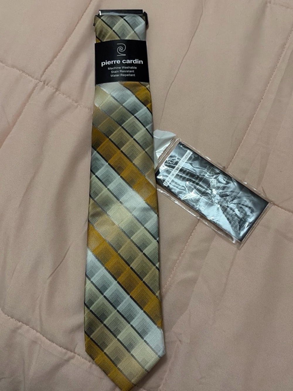 Pierre Cardin Men's Gold, Silver & Gray Diagonal Plaid Tie